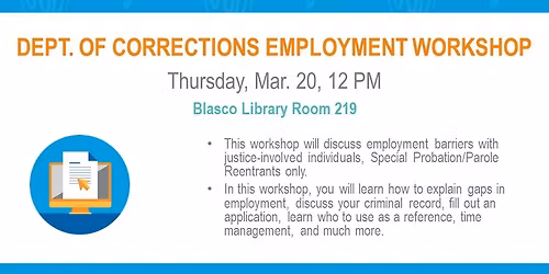 Dept of Corrections Employment Workshop @Blasco