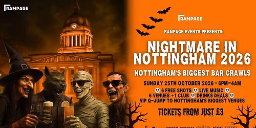 HALLOWEEN BAR CRAWL UON vs NTU - Nightmare in Nottingham  | 6 FREE SHOTS | 6 BARS | 1 CLUB: THE CELL 2-4-1 DRINKS BEFORE MIDNIGHT