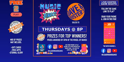 Music BINGO | Dave & Buster's - Euless TX - THUR 8p @LeaderboardGames