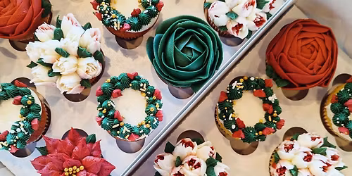 Buttercream floral cupcake decorating class, Holiday themed!