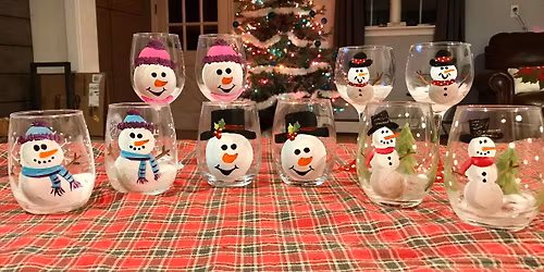 Shendahowa HS -Paint Party - Snowman - Set of 2 Wine Glasses 