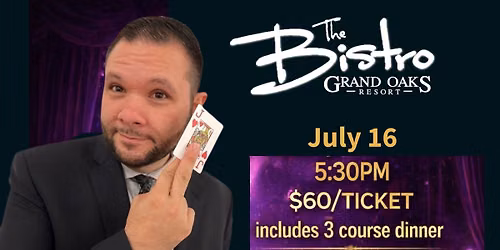 Jimmy Rook Comedian Magician is coming back to The Bistro, July 16, 2026 \ud83e\ude84