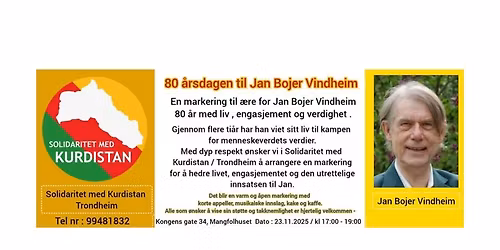 En markering til \u00e6re for Jan Bojer Vindheim \u2013 80 \u00e5r med liv, engasjement og verdighet
