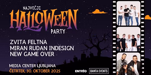 Najve\u010dji Halloween Party - New Game Over, Zvita Feltna, Miran Rudan inDesign