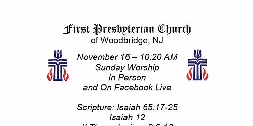 Sunday Worship - In Person and On Facebook Live