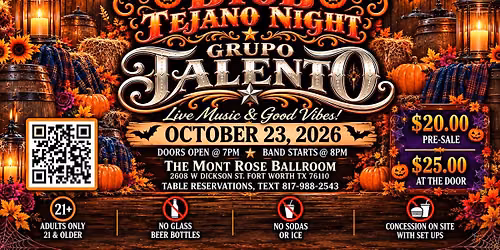 Pre-Halloween BYOB Tejano Night -  Grupo Talento