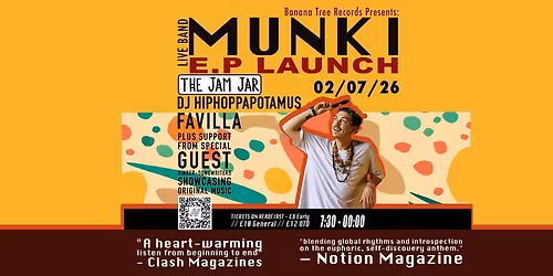 Munki E.P Launch with Support from DJ Hiphoppapotamus, Favilla and local singer-songwriters
