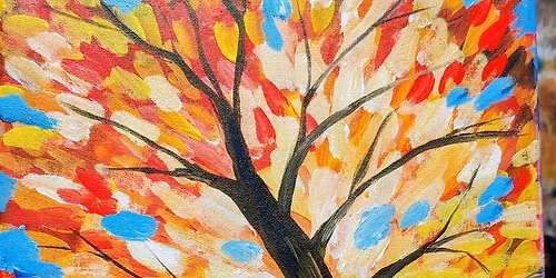 Art with ASL Interpreter Autumn Tree Acrylic Painting 