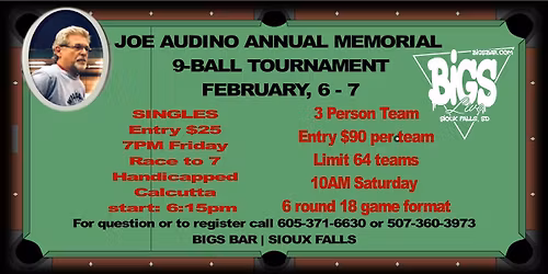 JOE AUDINO  9-BALL TOURNAMENT 2026 at Bigs Bar Live