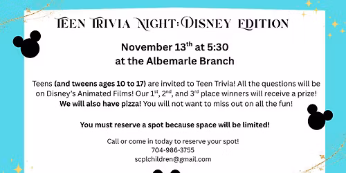 Teen Trivia Night: Disney Edition