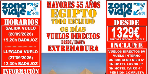 EGIPTO M\u00c1GICO 8 D\u00cdAS TODO INCLUIDO (Vuelos Directos desde \/ hasta Badajoz)