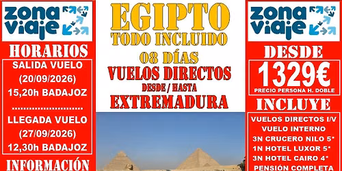 EGIPTO MÁGICO 8 DÍAS TODO INCLUIDO (Vuelos Directos desde / hasta Badajoz)