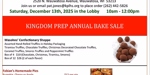 Kingdom Prep Holiday Bake Sale