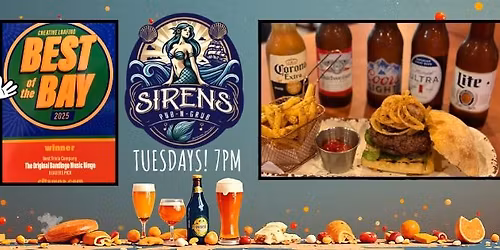 BANDINGO\u00ae Music Bingo Tuesdays at SIRENS Pub-n-Grub, 7pm