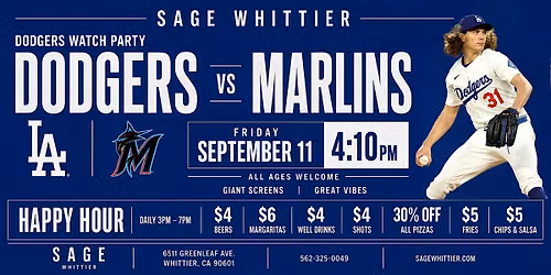 Dodgers vs Marlins Watch Party | Sage Whittier \u26be\ufe0f