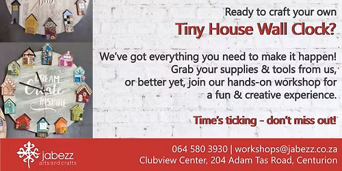 Tiny House Wall Clock Muur Horlosie @ R789.00 (370mm), 20Dec,17 Jan @Jabezz