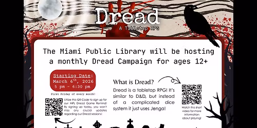 Dread: Graveshift Solutions *Monthly RPG at Miami Public Library* (Ages 12+)