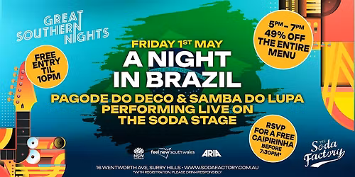 FREE DRINK - A Night In Brazil PAGODE E SAMBA EDITION @SODA FACTORY