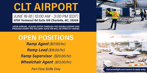 Hiring Event at CLT Airport! IMMEDIATE START+BENEFITS AND MORE!