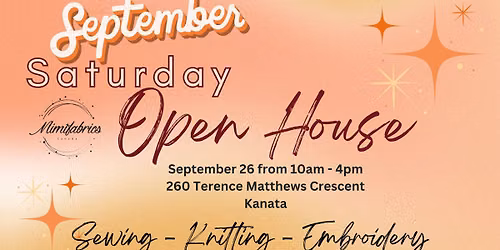MIMIFABRICS Saturday Open House September 26 -  Sewing, Knitting and Embroidery Supplies at Mimifabrics, Sat, Sep 26