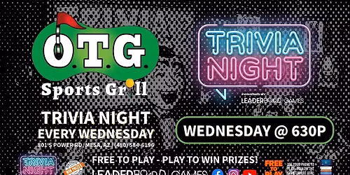 Trivia Night WEDNESDAY 630p | On The Green Sports Grill - Mesa AZ