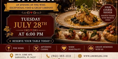 Tuesday, July 28th Summer Wine-pairing dinner