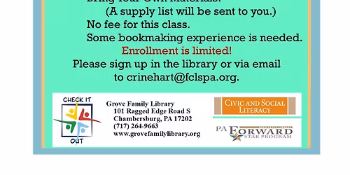 Book Binding Class *4-Needle Coptic Binding, Soft Cover *Class Runs for 3 Weeks, April 13, 20 & 27th