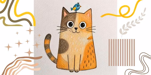 Cute Cat Pencil Drawing Kids Art Class