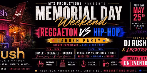 Memorial Day Reggaeton vs Hip-Hop Party NYC | Hush Lounge