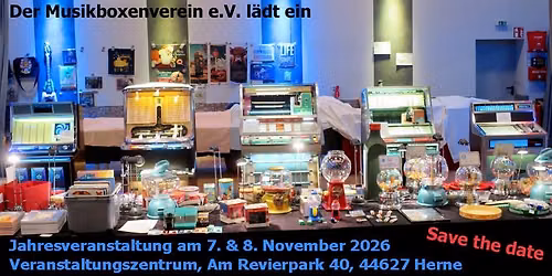 Musikboxenverein: Jukebox, Flipper, Schallplatten & Co. am 7.\/8. November 2026 in Herne