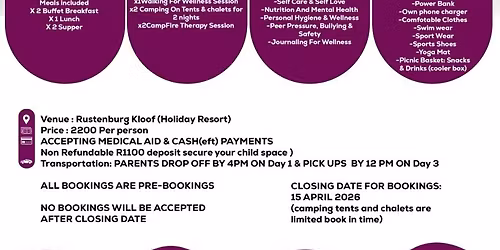 North West Province  Pre-Teens & Teens WellCation Retreat Weekend 