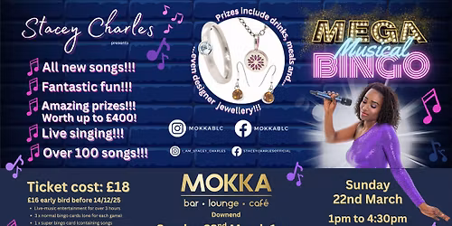 \u2b50MEGA\u2b50 Musical Bingo at MOKKA (Downend) - Sunday 22nd March 1pm