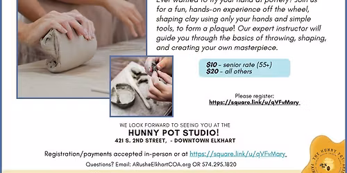 Pottery Hand Building Class: Create a Plaque!