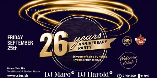 \u2665 V\u00fdro\u010dn\u00e1 p\u00e1rty \u2665 26. narodeniny t\u00edmu SBN & 11. v\u00fdro\u010die Dance Clubu