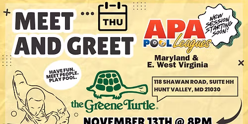 APA Pool League Meet & Greet - The Greene Turtle (Hunt Valley)