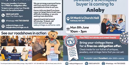WeBuyVintage Roadshow at St Mark's Church Hall in Anlaby Mon 8th June! Join us from 10am-3pm