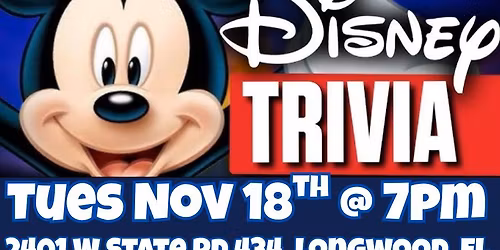 Disney Trivia @ Hurricane Grill & Wings- Longwood