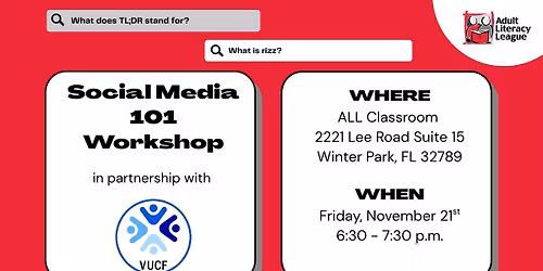 Social Media 101 Workshop for Adult Literacy League Students and Volunteers!