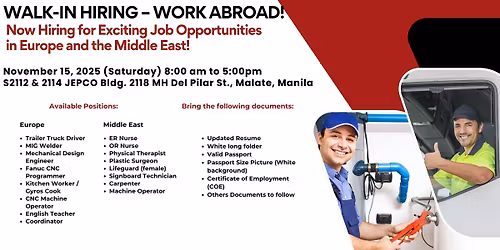 IN-HOUSE RECRUITMENT! Jobs in Europe & the Middle East "NO PLACEMENT FEE for Middle East applicants