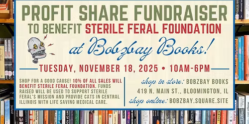 Profit Share Fundraiser for Sterile Feral Foundation at Bobzbay Books