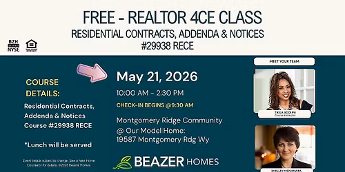 FREE-Realtor 4CE Class RESIDENTIAL CONTRACTS, ADDENDA & NOTICES #29938 RECE