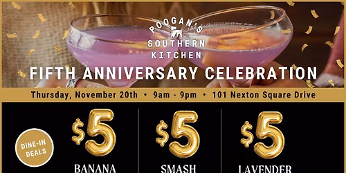 5-Year Anniversary Party with $5 Dine-In Deals All Day