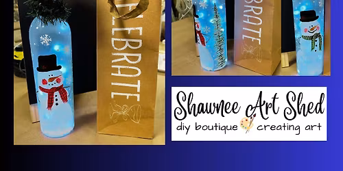 Holiday Themed Painted Bottle W\/lights & Painted Bag