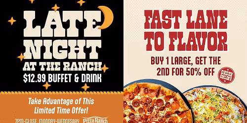 \ud83c\udf19\u2728 Late nights just got a whole lot tastier at Pizza Ranch!
