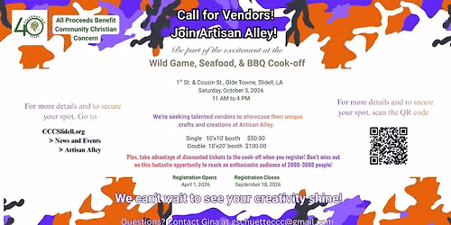 Artisan Alley @ the Wild Game, Seafood, & BBQ Cook-off 2026