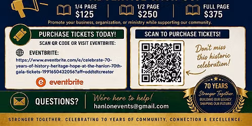 Celebrate 70 years of History, Heritage, Hope at the Hanlon 70th Gala!