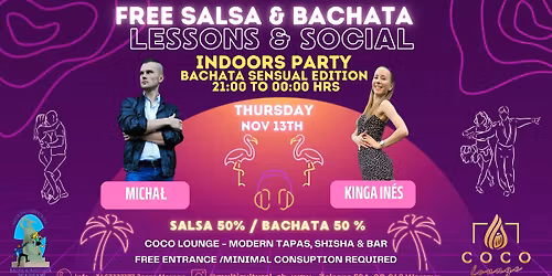 FREE INDOORS SALSA & BACHATA'S LESSONS & SOCIAL DANCE PARTY