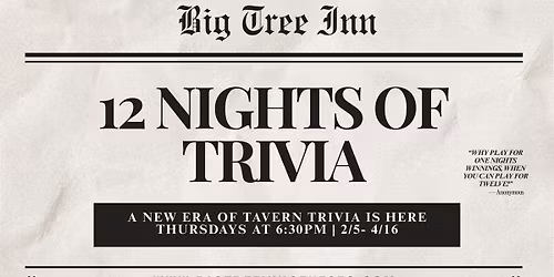 Big Tree Inn's 12 Nights of Trivia