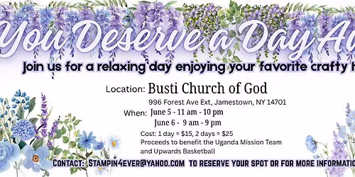 Crafting Getaway!  Spend the day crafting with friends, socializing, food and fun!