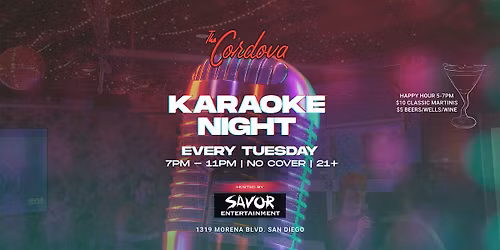 Tuesday Karaoke Night w\/ Happy Hour 5-7pm.